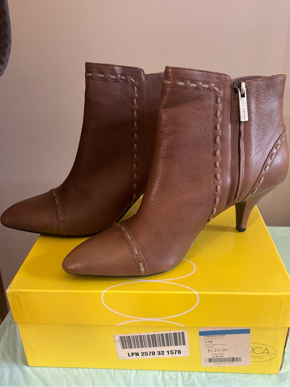 Women’s Brown Joan & David Leather Pointed-Toe Ankle Boots